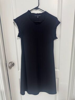 Nic+Zoe Black Ruffle-Trim Mini Shift Dress